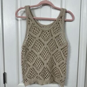 Boho crochet knit tank open weave beachy top festival crochet. Large